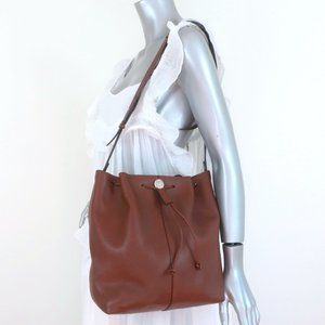 THE ROW BUCKET 10 BAG CHESTNUT GRAINED CALFSKIN LEATHER MEDIUM SHOULDER BAG